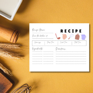 Cosy hand-drawn kitchen essentials recipe card