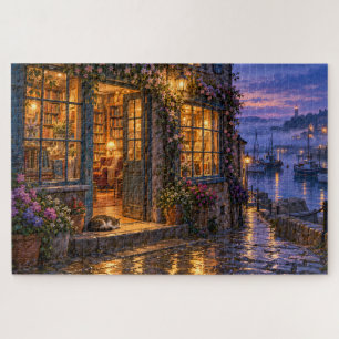 Cosy Harbour Bookstore at Twilight Jigsaw Puzzle
