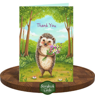 Cosy Hedgehog and Wildflowers Forest Thank You Card
