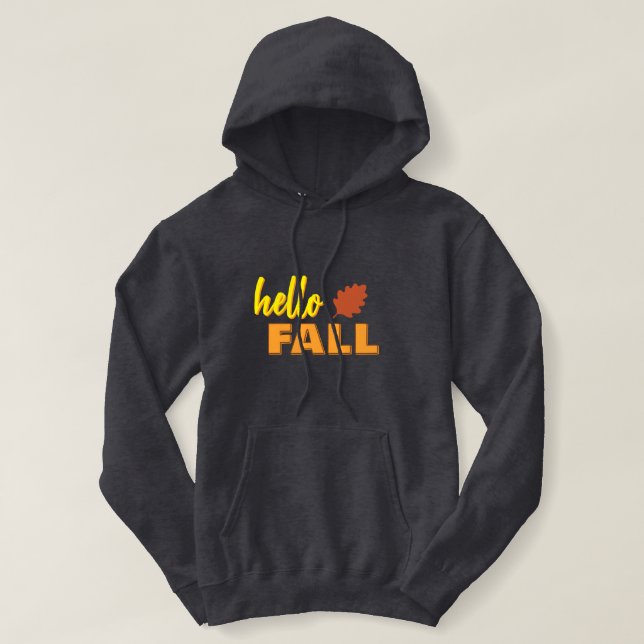 Cosy "Hello Fall" Colourful Lettering Grey  Hoodie (Design Front)