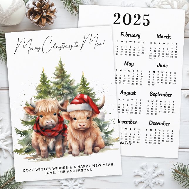 Cosy Highland Cow 2025 Calendar Merry Christmas  Holiday Card (Creator Uploaded)