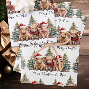 Cosy Highland Cow Farm Animal Merry Christmas Wrapping Paper Sheet