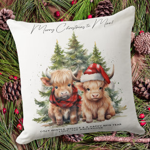 Cosy Highland Cow Farm Animals Merry Christmas  Cushion
