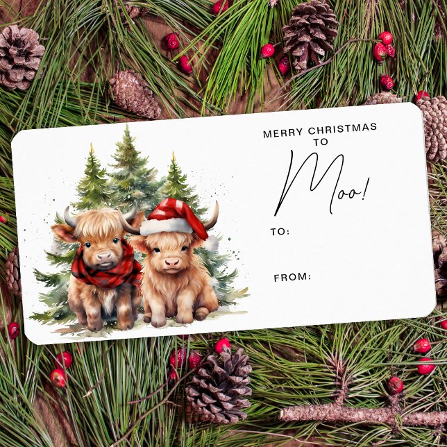 Cosy Highland Cow Farm Animals Merry Christmas  Label (Creator Uploaded)