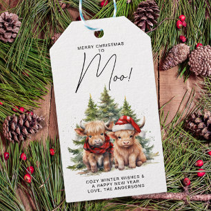 Cosy Highland Cow Farm Animals Merry Christmas Moo Gift Tags