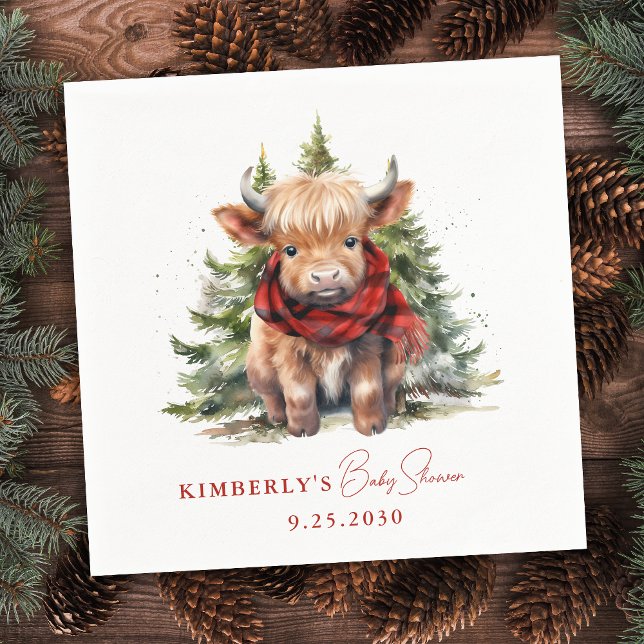 Cosy Highland Cow Farm Animals Winter Baby Shower Napkin (Creator Uploaded)
