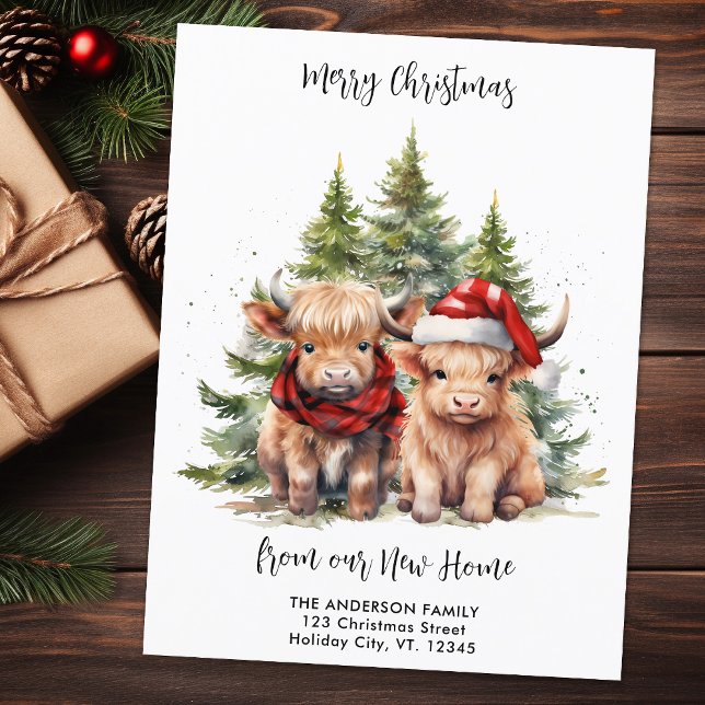 Cosy Highland Cow New Address Christmas Moving Postcard (Creator Uploaded)