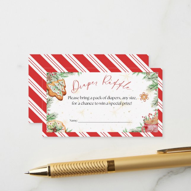 Cosy Holiday Diaper Raffle Ticket Enclosure Card (Front/Back In Situ)