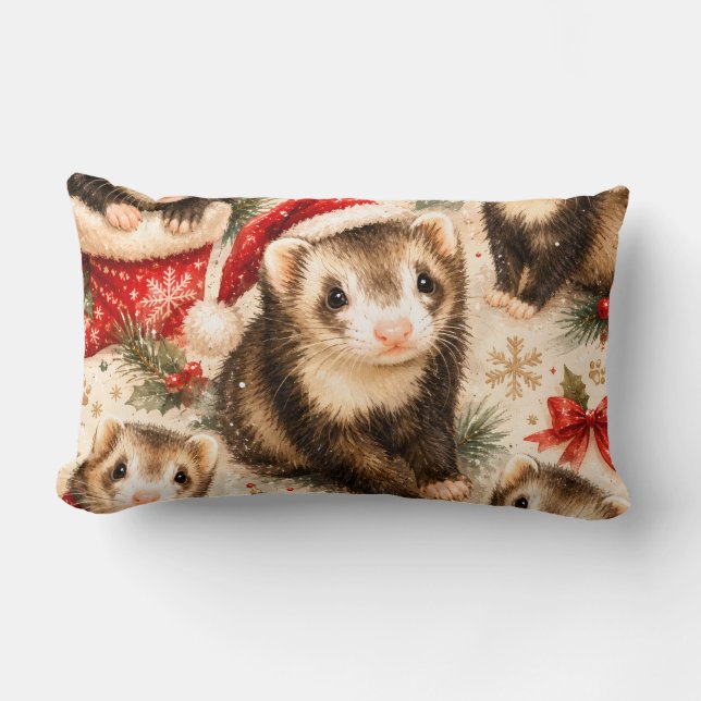 Cosy Holiday Ferret Dreams Pillow (Front)