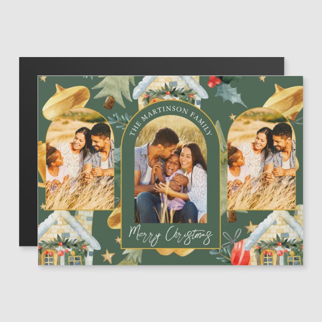 Cosy Holiday Illustrated Print Three Photo Magnet (Front/Back)
