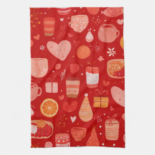 Cosy Holiday Mugs and Gifts Red Pattern Tea Towel