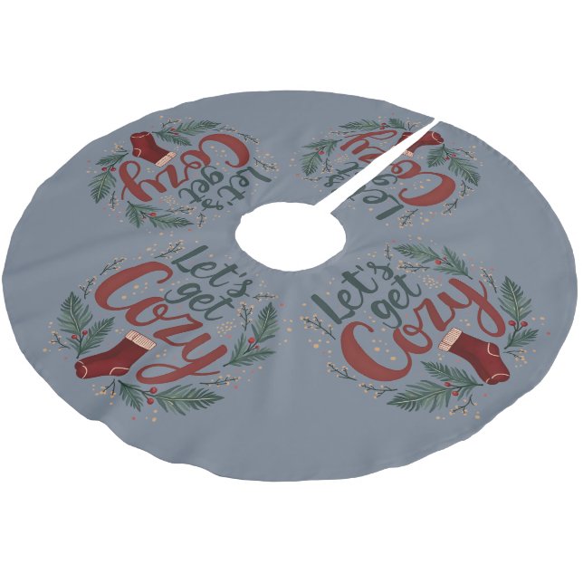 Cosy Holiday Pine Berry Lettering Brushed Polyester Tree Skirt (Angled)