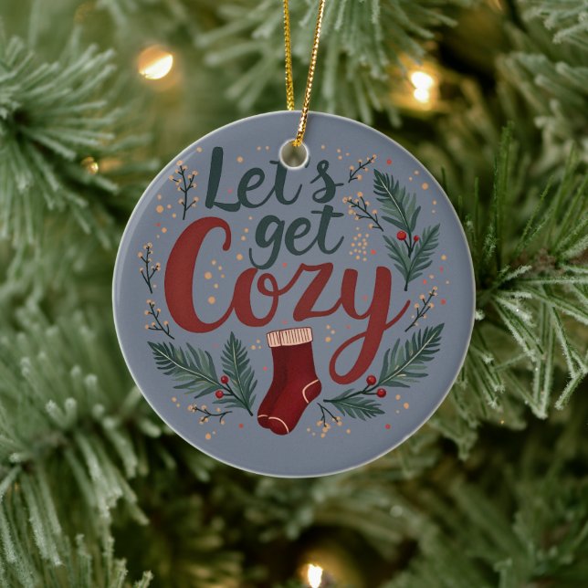 Cosy Holiday Pine Berry Lettering Ceramic Tree Decoration (Tree)