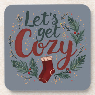 Cosy Holiday Pine Berry Lettering Coaster