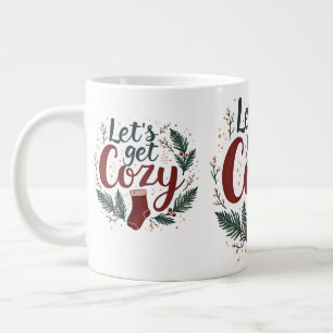Cosy Holiday Pine Berry Lettering Large Coffee Mug