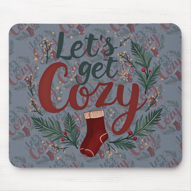 Cosy Holiday Pine Berry Lettering Mouse Pad (Front)