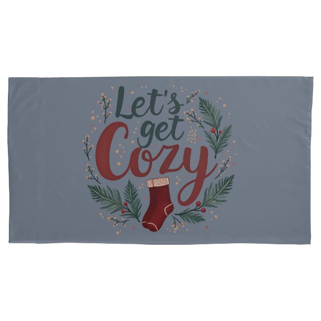 Cosy Holiday Pine Berry Lettering Pillowcase (Front-Left)