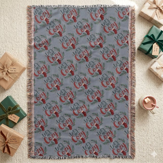 Cosy Holiday Pine Berry Lettering Throw Blanket (Cozy Holiday Pine Berry Lettering Throw Blanket)