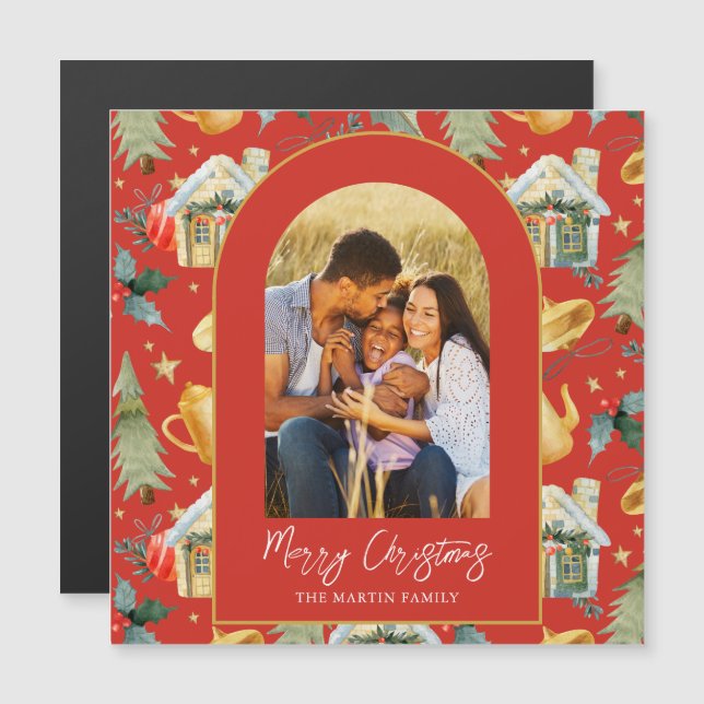 Cosy Holiday Red Illustrated Print Photo Magnet (Front/Back)