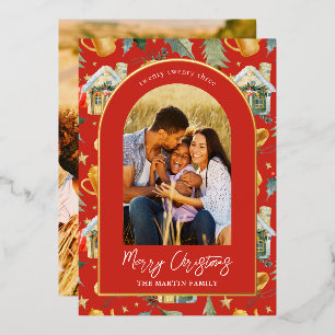 Cosy Holiday Red Illustrated Print with Two Photos