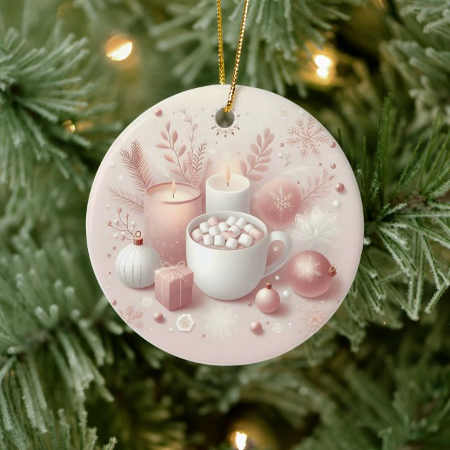 Cosy Holiday Soft Pastel Blush Pink Ceramic Tree Decoration (Tree)