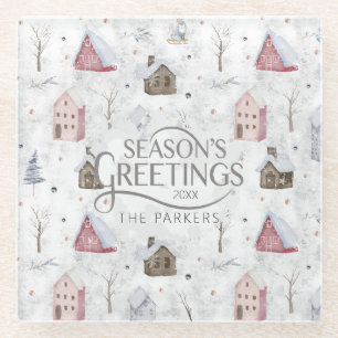 Cosy Home Christmas Pink ID985 Glass Coaster