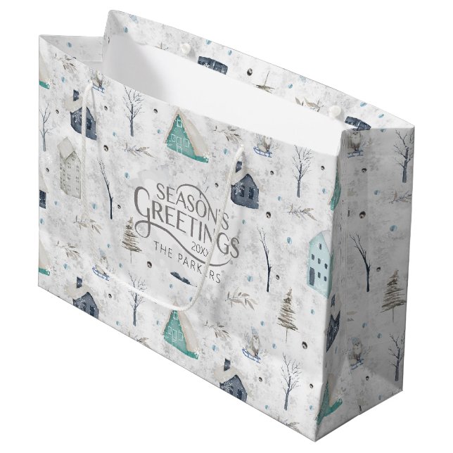 Cosy Home Christmas Teal ID985 Large Gift Bag (Front Angled)