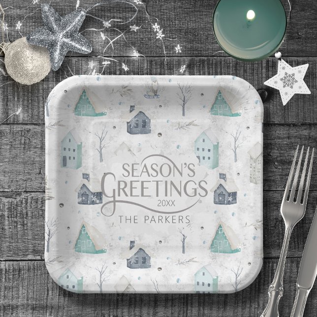 Cosy Home Christmas Teal ID985 Paper Plate (Creator Uploaded)