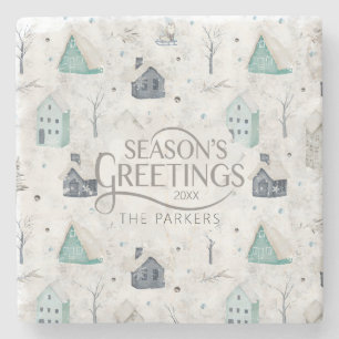 Cosy Home Christmas Teal ID985 Stone Coaster