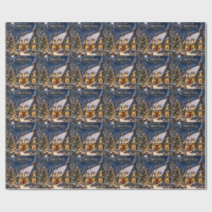 Cosy Home for Christmas , Elegant Snowy House Wrapping Paper
