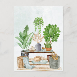Cosy home interior with plants postcard