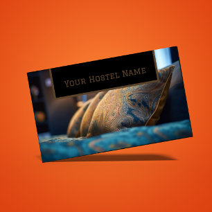 Cosy Hostel Brown Blue Photo Rustic Old Stylish Business Card