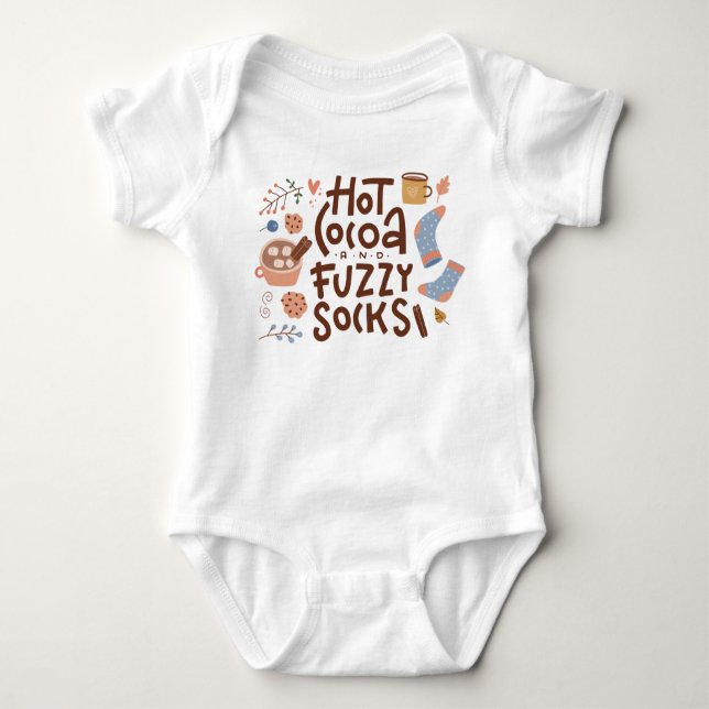 Cosy Hot Cocoa and Fuzzy Socks Design Baby Bodysuit (Front)