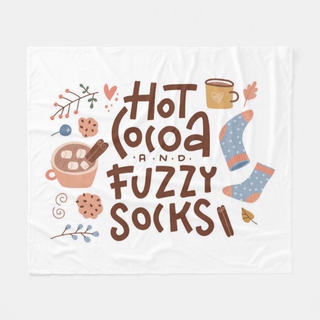 Cosy Hot Cocoa and Fuzzy Socks Design Fleece Blanket (Front (Horizontal))