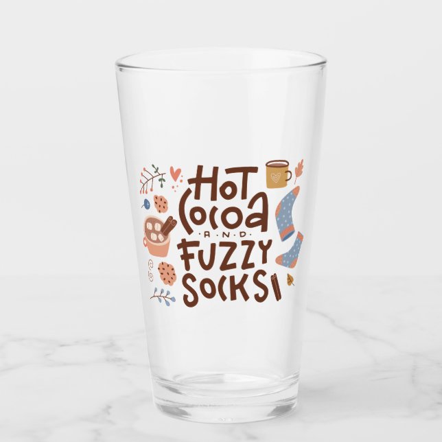 Cosy Hot Cocoa and Fuzzy Socks Design Glass (Front)