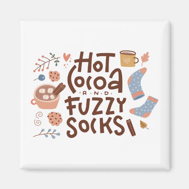 Cosy Hot Cocoa and Fuzzy Socks Design Magnet (Front)