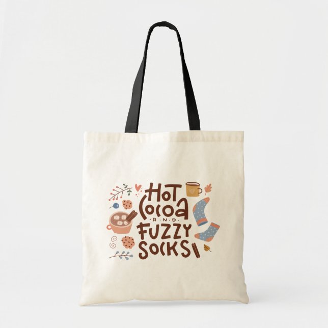 Cosy Hot Cocoa and Fuzzy Socks Design Tote Bag (Front)