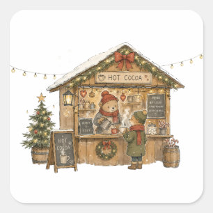 Cosy Hot Cocoa Christmas Market Stall for Winter D Square Sticker