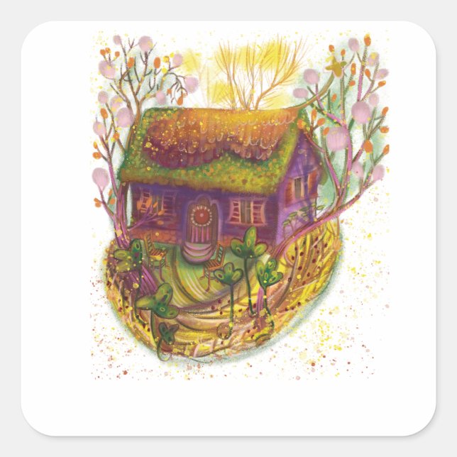 cosy house illustration  square sticker (Front)