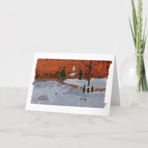 Cosy house in snowy landscape note card (greeting)