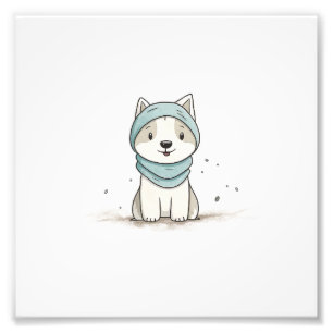 Cosy Husky Illustration - Adorable Puppy in a Scar Photo Print