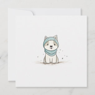 Cosy Husky Illustration - Adorable Puppy in Scarf Holiday Card