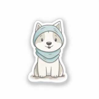 Cosy Husky Illustration - Custom-Cut Vinyl Sticker