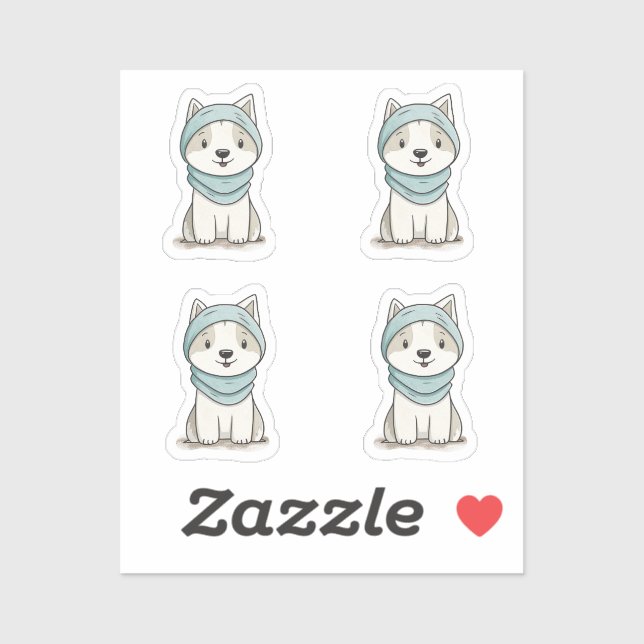 Cosy Husky Illustration - Custom-Cut Vinyl Sticker (Sheet)