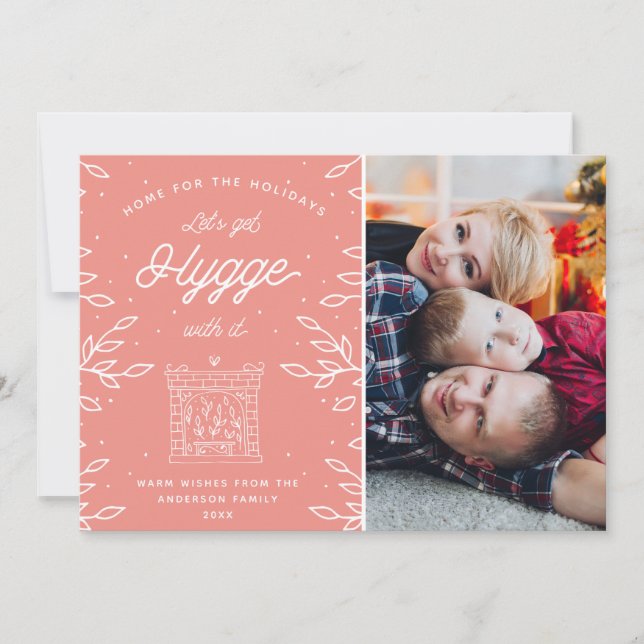 Cosy Hygge Modern Scandinavian Coral Pink Photo Holiday Card (Front)
