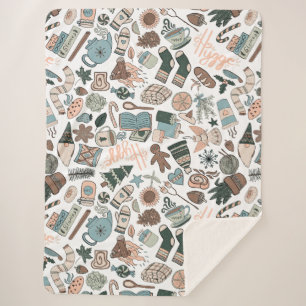 Cosy Hygge Seamless Pattern Sherpa Blanket