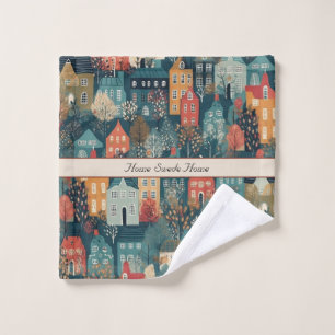 Cosy Hygge Village Nordic Folk Art, custom Bath Towel Set