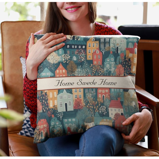 Cosy Hygge Village Nordic Folk Art, custom Cushion (Creator Uploaded)