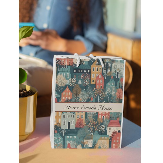 Cosy Hygge Village Nordic Folk Art, custom Large Gift Bag (Creator Uploaded)