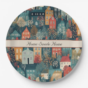 Cosy Hygge Village Nordic Folk Art, custom Paper Plate